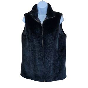 Black Faux Fur Zip-Up Vest Soft Plushy Warm whimsygoth goth boho cottagecore